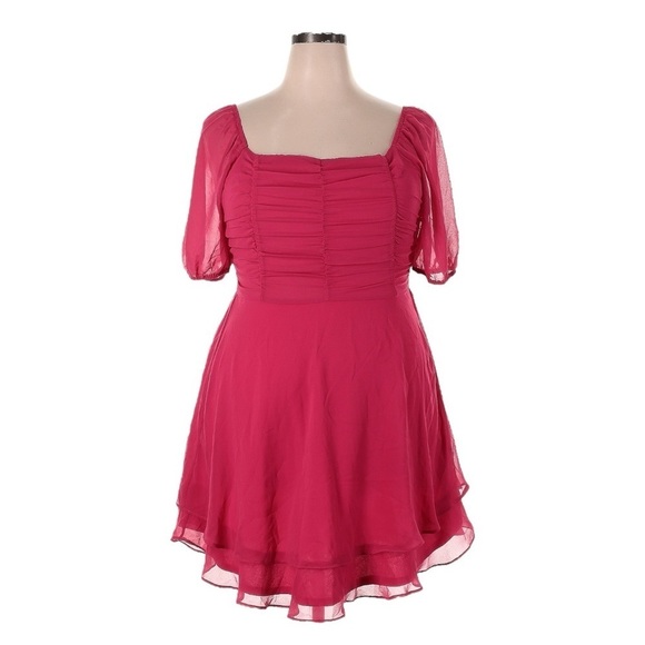 Altar’d State NWT XXL Pink Puff Sleeve Mini Dress Chiffon A-Line Barbiecore - Picture 1 of 9